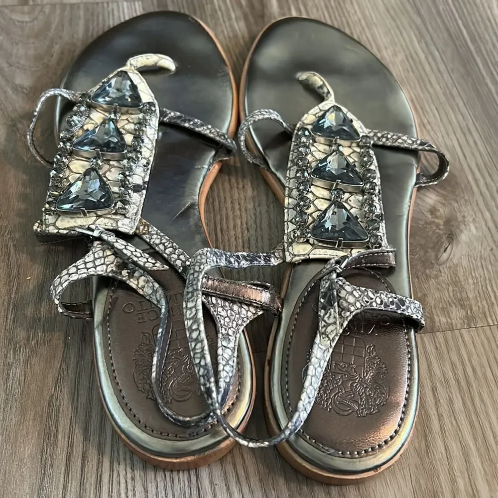 VINCE CAMUTO GENUINE LEATHER SNAKESKIN JEWELED SANDALS SIZE 9 EXCELLENT CNDTN!